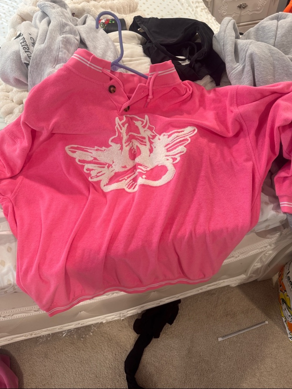 boys lie Girls' Pink Pullover Hoodie with White Bird Graphic